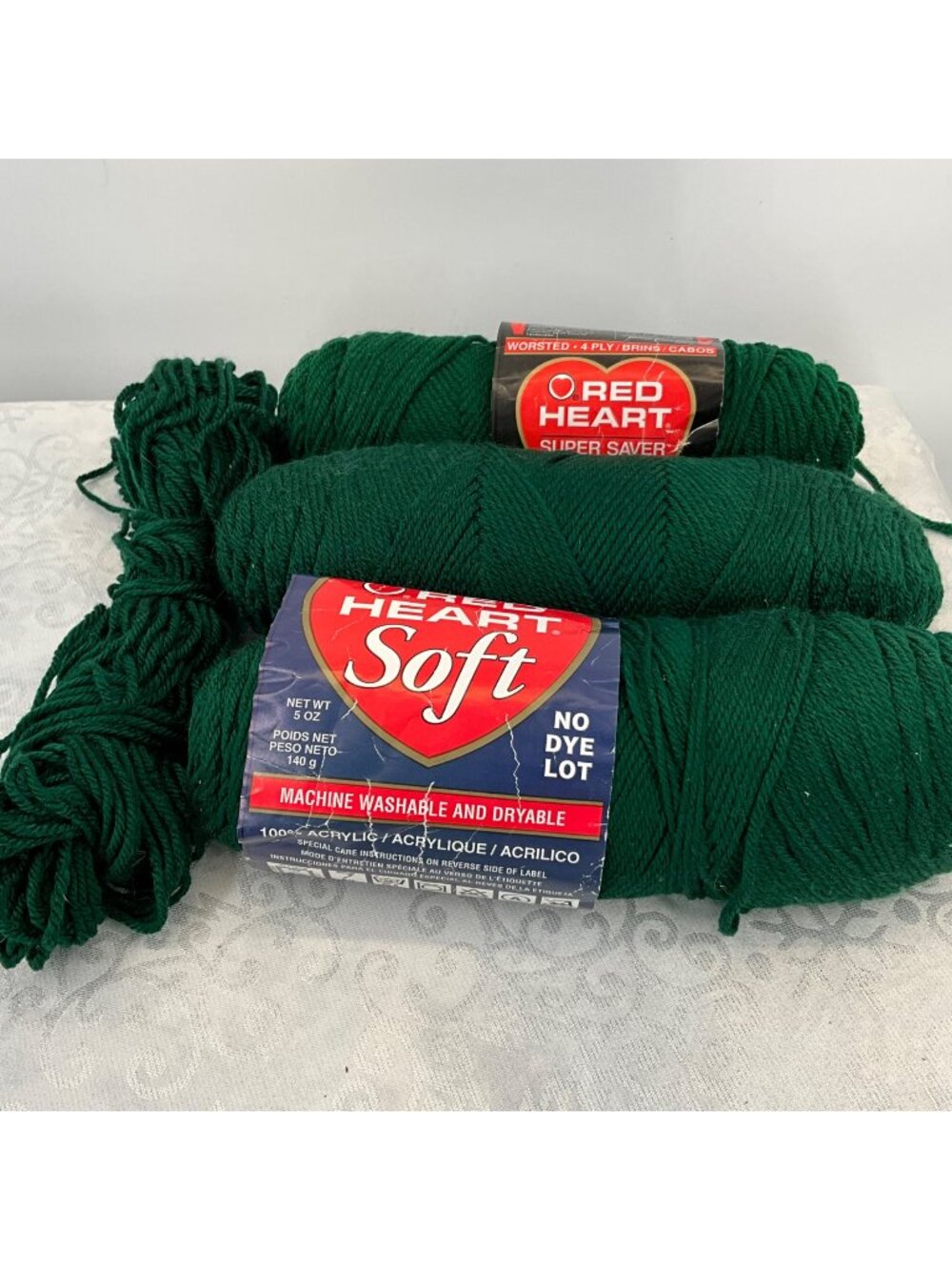 Red Heart Super Saver & Soft Yarn Bundle Forest Green 3 skeins Acrylic Worsted W